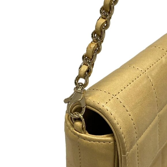 Auth CHANEL Chocolate Bar Beige Lambskin Shoulder Bag Gold hardware - Picture 9 of 15